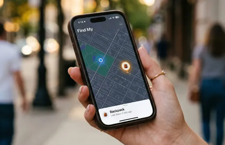 Phone map showing a tracked item outside Bluetooth range
